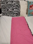 Twin Bed Dust Ruffle And Pillow Sham, Pink Trimed Black White Zebra Print. Fixed Price $15.00.