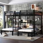 Metal Triple Bunk Beds Queen Over &twin W/storage Shelves Stairs. Fixed Price $430.00.