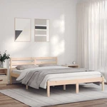 Bed Frame With Headboard Solid Pine Modern Wooden Indoor Furniture Vidaxl. Fixed Price $171.99.