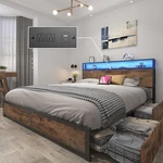 Queen Bed Frame 2-TIER Storage Headboard Metal Platform 4 Drawers. Fixed Price $368.99.