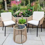 Yaheetech 3 Piece Patio Rattan Bistro Set With 2 Chairs Tableandcushionstancream. Fixed Price $98.99.
