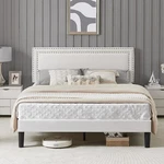 Upholstered Twin/full/queen Size Bed Frame Platform With Headboard Wooden Slat. Fixed Price $129.99.