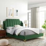 Daniella Emerald Velvet Queen Platform Bed - Stylish & Comfortable Design. Fixed Price $523.99.