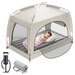 Qpau Inflatable Toddler Travel Bed With Tent 52.7'' 32.6'', A-khaki Gray. Fixed Price $89.69.