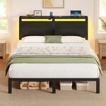 Rolanstar Full Size Bed Frame With Charging Station, Led Storage Headboard. Fixed Price $116.67.