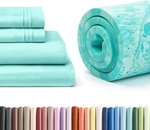 Luxurious Spa Blue King Sheet Set & 2 Memory Foam Mattress Topper. Fixed Price $170.99.