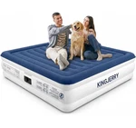 Kingjerry Air Mattress With Built Pump, Blow Up Queen, White & Blue. Fixed Price $153.99.