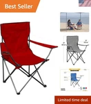 Quik Shade Portable Folding Camp Chair With Cup Holder & Adjustable Canopy, Red. Fixed Price $63.99.