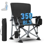Black Portable Camping Chair Heavy Duty Folding W/ Cup Holder Oversized. Fixed Price $52.99.