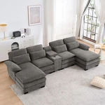 124" U-shape Sectional Sofa Chenille Cloud Couch W/ Console Cup Holder Pillows. Fixed Price $569.00.