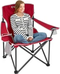 Red Oversized Camping Chair With Padded Seat, Cup Holder & Side Pocket. Fixed Price $116.99.
