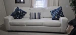 Beige Sleeper Sofa, Wood Frame, 3-SEATER, Classic Round Arms, Foam Cushions. Fixed Price $270.00.
