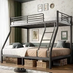 Heavy Duty Bunk Twin Over Full With Stairs Guardrail Underbed Storage Black. Fixed Price $209.99.