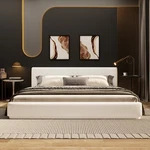 White Soft And Comfortable Upholstered Frame Bedroom W/ Headboard Queen Size. Fixed Price $559.99.