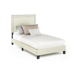 Furinno Laval Double Row Nail Head 12PC Slat Style Bed Frame, Twin, Linen. Fixed Price $166.04.