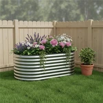 Homeroots 668464 32 X 63 In. Silver Metal Oval Raised Garden Bed. Fixed Price $235.11.