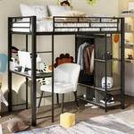 Metal Loft Bed With Desk Wardrobe And Storage Shelves Frames For Home School. Fixed Price $509.99.