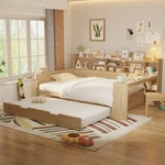 Wooden Twin/full Size Bed Frame With Storage Shelves, Study Desk, Trundle. Fixed Price $499.99.