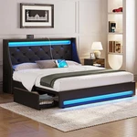 Rolanstar Bed Frame With Led Lights And Charging Station, Pu Full, Black. Fixed Price $312.01.