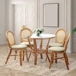 Rattan Dining Set Of 4 Denver Side Chairs Round Table W Glass Top, Colonial. Fixed Price $929.99.