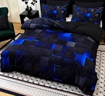 Queen Black Blue Geometric Comforter Set Contemporary With Pillow Shams. Fixed Price $36.53.