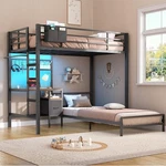 Black Bunk Bed Twin Over Size With Desk Charging Station Led Lights Drawers. Fixed Price $249.99.