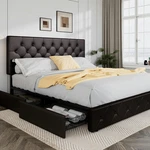 Upholstered King Size Platform Bed Frame With 4 Storage Drawers And Headboard,. Fixed Price $516.99.
