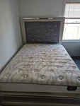 Queen Bed - Mattess, Boxspring, Headboard, And Footboard. Serta Perfect Sleeper. Fixed Price $300.00.