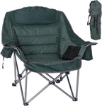 Oversized Padded Camping Chair With Cup Holder & Cooler Bag - Green. Fixed Price $133.99.