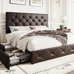 Stylish Full Size Upholstered Bed Frame With Storage Drawers And Adjustable Head. Fixed Price $404.99.