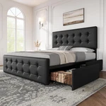 Stylish Black Full Size Bed Frame With 4 Storage Drawers & Tufted Headboard. Fixed Price $284.99.