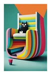 1970S Rainbow Chair Cat Mid Century Modern Art Print J3. Fixed Price $19.99.