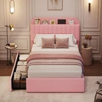 Twin Size Upholstered Bed Frame Kids Girls ,headboard Platform W/drawers. Fixed Price $159.99.