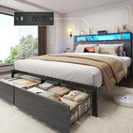 Queen Full Size Bed Frame With Storage Headboard &charging Station Led Lights. Fixed Price $159.99.