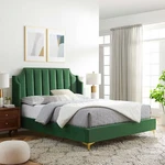 Modway Daniella Channel Tufted Performance Velvet Queen Platform Bed In Emerald. Fixed Price $452.29.