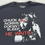 Chuck Norris Shirt Mens 2XL Black Doesn't Sleep He Waits Humor Graphic Tee. Fixed Price $19.99.