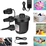 Electric Air Pump For Mattress, Boat, Pool Toys, 3 Nozzles, Black. Fixed Price $23.98.