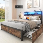 Full Bed Frame With 2-TIER Storage Headboard, Metal Platform 4. Fixed Price $273.99.