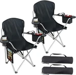 2-PACK Of Folding Camping Chairs Durable Portable Outdoor With Cooler. Fixed Price $94.99.