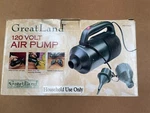 Powerful Air Pump, 9' Cord, Green Greatland Outdoor 120 Volt W/2 Valve Adaptors. Fixed Price $16.95.