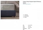 Casper Original Hybrid Queen Sized Mattress Box New Sealed 2020 Model. Fixed Price $699.00.