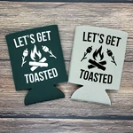 Camping Can Coolers, Let's Get Toasted, Funny Trip Coolies, Kits. Fixed Price $66.99.