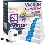 25 Pack Vacuum Storage Bags With Electric Air PUMP,(5 JUMBO/5 LARGE/5 MEDIUM/5. Fixed Price $102.30.