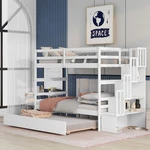 White Twin Over Bunk Beds With Trundle And Stairway Storage Function. Fixed Price $529.99.