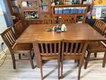 Hillsdale Outback Counter Height Dining Table Distressed Chestnut + 8 Chairs. Fixed Price $1600.00.