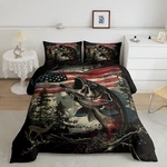 Vintage American Flag Comforter Queen SIZE,3D Bass Fish Deer Bedding Set,hun. Fixed Price $77.99.