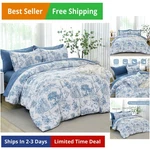 Blue Comforter Set Queen 7 Piece Bed In Bag Toile De Jouy Botanical Comfort.... Fixed Price $71.02.