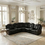 Power Reclining Sectional Sofa, Black Leather Recliner Corner Couch, Air. Fixed Price $2158.99.